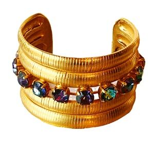🔶Nicky Butler Fashion Gold-Tone Wide Crystal Egyptian Cobra Statement Cuff NEW